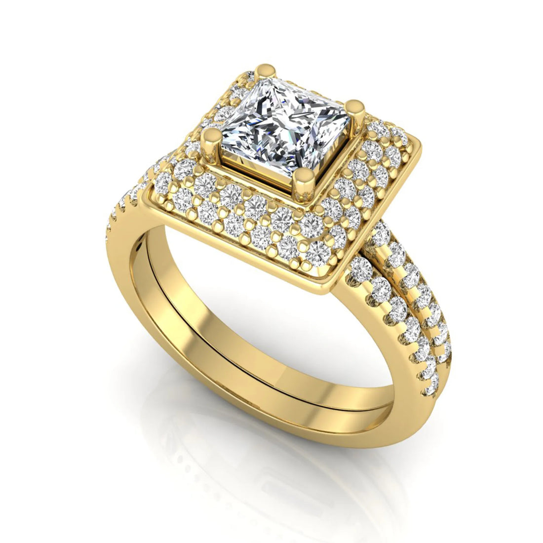 OctaPearl Princess Halo Lab Grown Diamond Bridal Ring Set