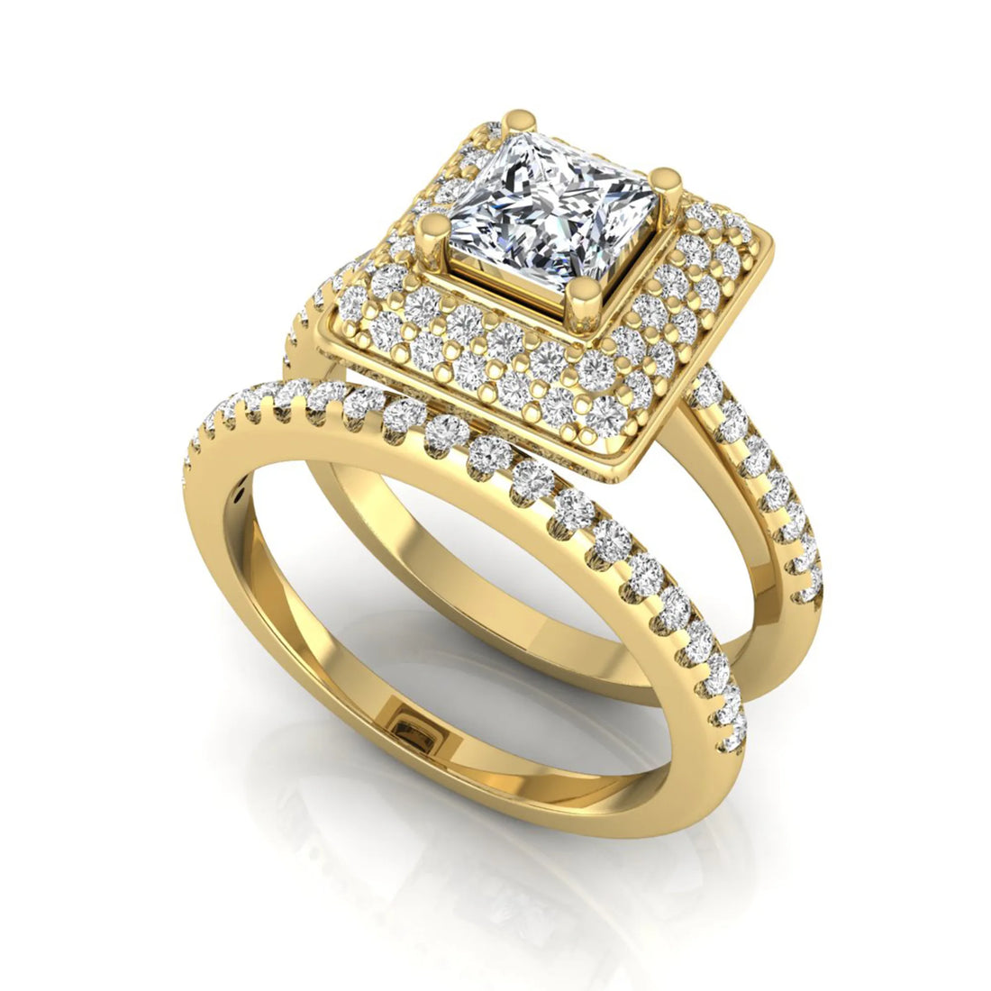 OctaPearl Princess Halo Lab Grown Diamond Bridal Ring Set