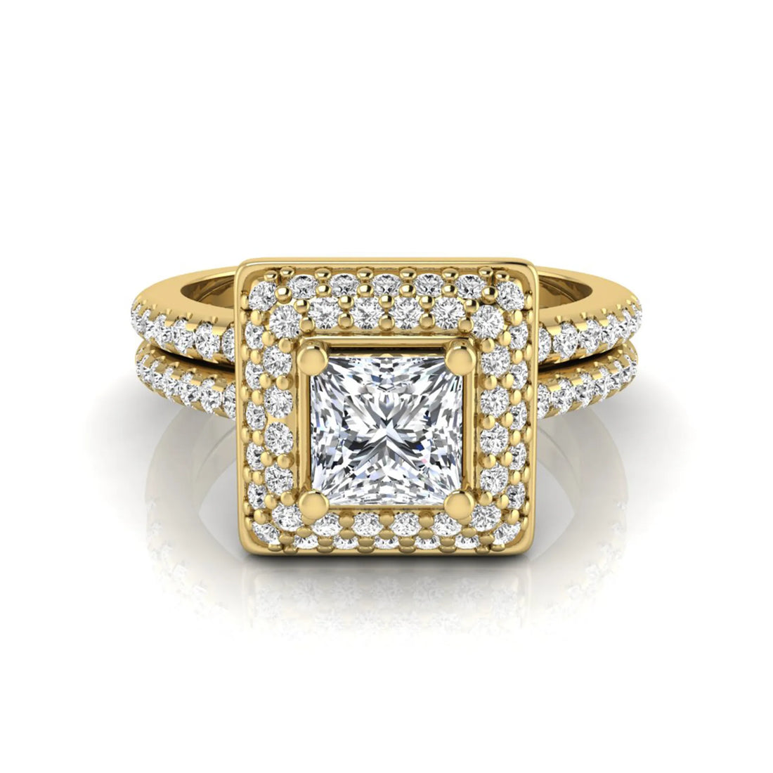 OctaPearl Princess Halo Lab Grown Diamond Bridal Ring Set