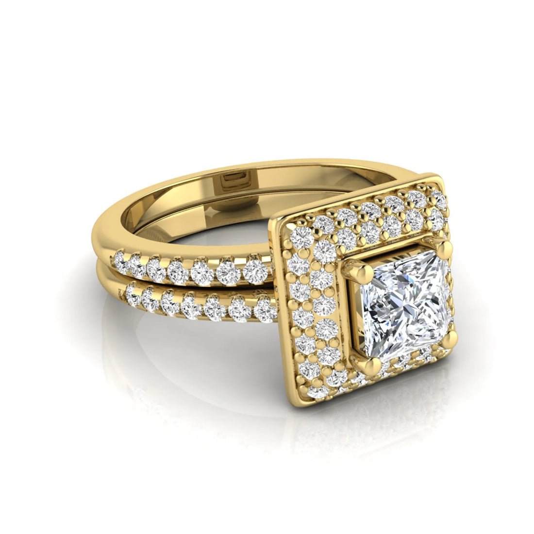 OctaPearl Princess Halo Lab Grown Diamond Bridal Ring Set