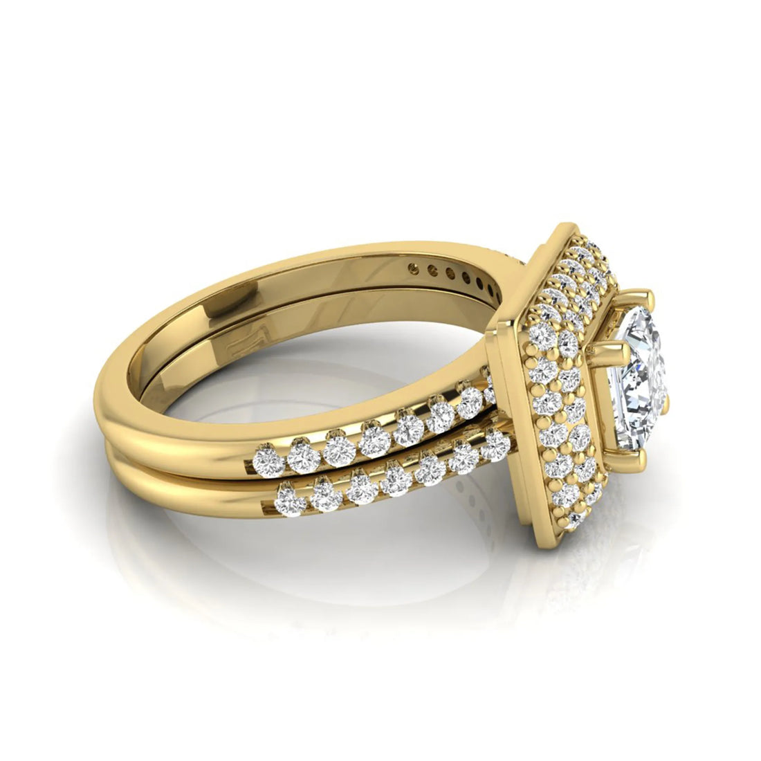OctaPearl Princess Halo Lab Grown Diamond Bridal Ring Set