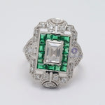 Emerald With Green Princess CZ Stone Art Deco Wedding Engagement Ring