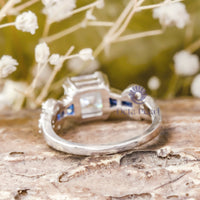 Asscher Cut Or Baguette Blue CZ Stone Milgrain Vintage Wedding Engagement Ring