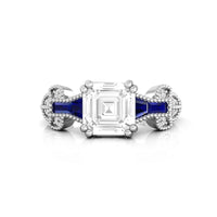 Asscher Cut Or Baguette Blue CZ Stone Milgrain Vintage Wedding Engagement Ring