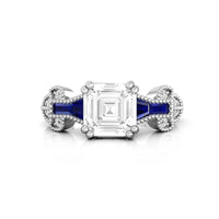 7 MM Asscher Cut Or Baguette Blue CZ Stone Milgrain Vintage Wedding Engagement Ring