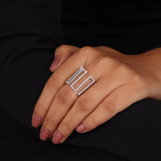 Modern Geometric Moissanite Diamond Statement Ring - alternate view