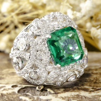 Green Asscher Cut CZ Stone Cocktail Party Wear Ring