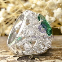 Green Asscher Cut CZ Stone Cocktail Party Wear Ring