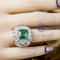 Green Asscher Cut CZ Stone Cocktail Party Wear Ring