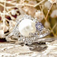 Freshwater Pearl With Round CZ Stone Filigree Work Wedding Proposal Ring