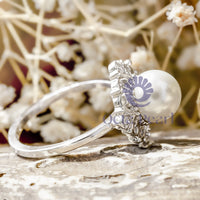 Freshwater Pearl With Round CZ Stone Filigree Work Wedding Proposal Ring