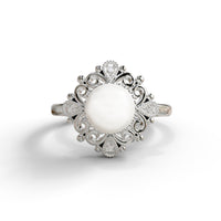 Freshwater Pearl With Round CZ Stone Filigree Work Wedding Proposal Ring