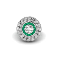 Old European Cut With Green Baguette CZ Stone Halo Miligrain Floral Art Deco Ring