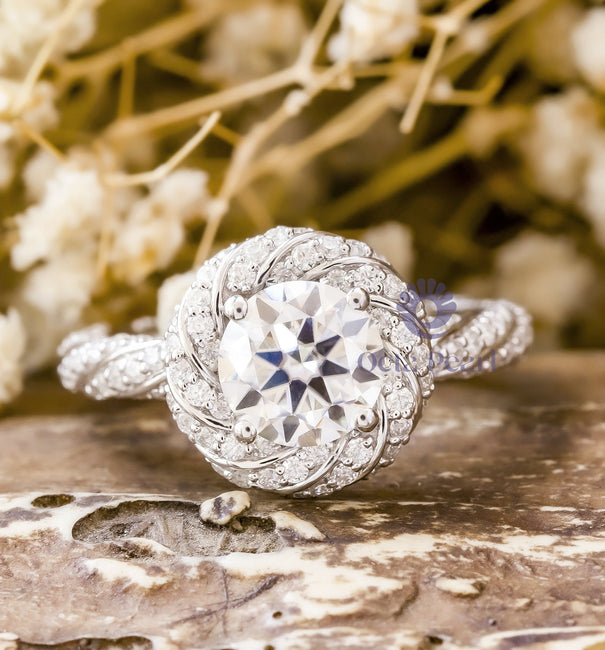 Twisted Halo Round Cut Moissanite Eternity Engagement Or Valentine's Gift Ring ( 4 5/7 TCW) alternate