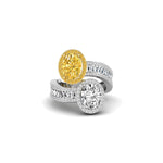 Yellow & White Oval With Baguette CZ Stone Bypass Shank Halo Engagement Ring