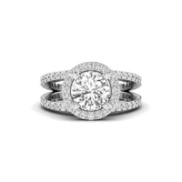 Halo Round Cut Moissanite Split Shank Engagement Ring