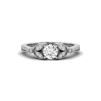 Round Cut Moissanite Milgrain Leaf Inspire Wedding Ring