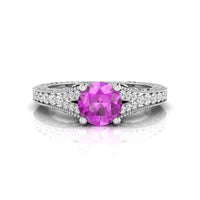 Pink Round CZ Stone Engagement Ring for Women's