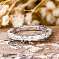 Round Or Baguette Cut CZ Stone Stacking Eternity Wedding Engagement Band ( 1 1/2 TCW)