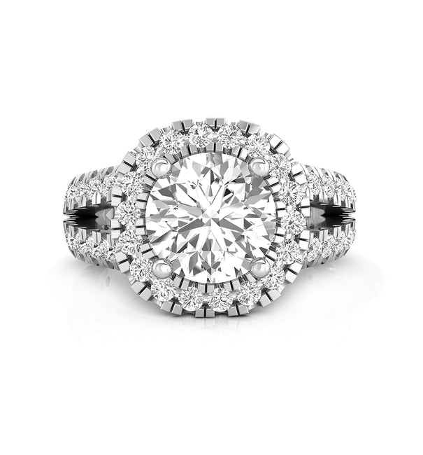 Round Moissanite Halo Set Split-Shank Ring