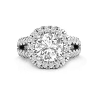 Round Moissanite Halo Set Split-Shank Ring