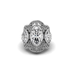 Milgrain Bezel Set Marquise & Round Cut CZ Stone Filigree Work Art Deco Ring