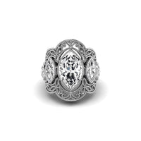 Milgrain Bezel Set Marquise & Round Cut CZ Stone Filigree Work Art Deco Ring