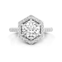 Round Cut Moissanite Hexagon Shape Halo Engagement Ring For ladies