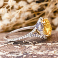 Yellow Cushion Cut Split Shank Halo Engagement Ring