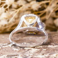 Yellow Cushion Cut Split Shank Halo Engagement Ring