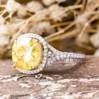 Yellow Cushion Cut Split Shank Halo Engagement Ring