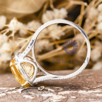 Yellow Cushion Cut Split Shank Halo Engagement Ring