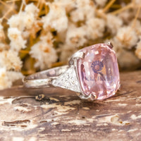 Pink Cushion & White Triangle Cut CZ Three Stone Engagement Promise Ring