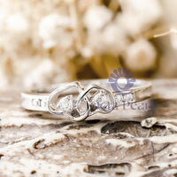 Round Moissanite Double Heart Connected Ring For Wedding Engagement & Mother's day