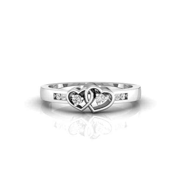 Round Moissanite Double Heart Connected Ring For Wedding Engagement & Mother's day