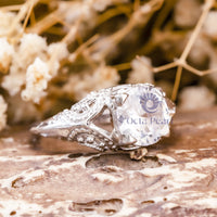 Round Cut Moissanite Solitaire Milgrain Art Deco Engagement Ring