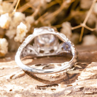 Round Cut Moissanite Solitaire Milgrain Art Deco Engagement Ring