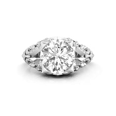 Round Cut Moissanite Solitaire Milgrain Art Deco Engagement Ring