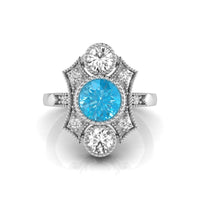 Aquamarine Round CZ Three stone Art Deco Wedding Ring