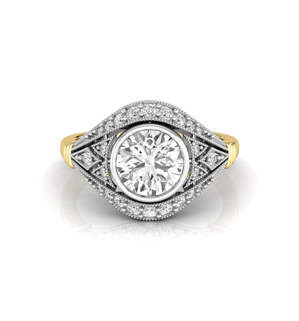 Bezel Set Old European Cut Moissanite Milgrain Art Deco Edwardian Ring