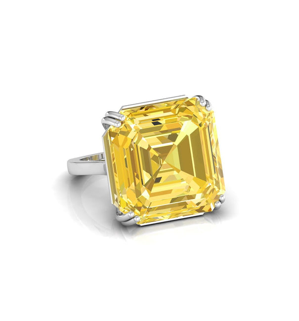 Squared Radiant Yellow CZ Stone Cocktail Solitaire Ring For Women