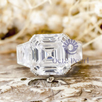 Asscher With Baguette CZ Five Stone Claw Setting Engagement Ring For Ladies