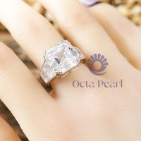 Asscher With Baguette CZ Five Stone Claw Setting Engagement Ring For Ladies