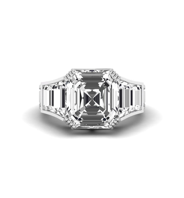 Asscher With Baguette CZ Five Stone Claw Setting Engagement Ring For Ladies