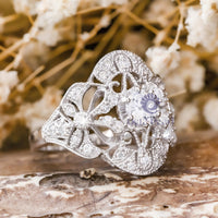 Antique Edwardian Bow Motif Round Moissanite Filigree Art Deco Engagement Ring ( 1/1 TCW)