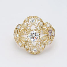 Antique Edwardian Bow Motif Round Moissanite Filigree Art Deco Engagement Ring - alternate view