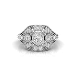 Round Cut Moissanite Three Stone Vintage Edwardian Wedding Ring