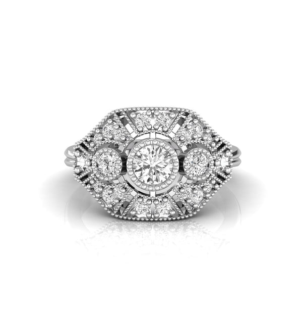 Round Cut Moissanite Three Stone Vintage Edwardian Wedding Ring