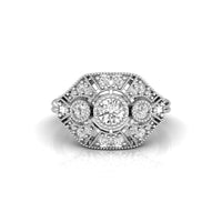 Round Cut Moissanite Three Stone Vintage Edwardian Wedding Ring