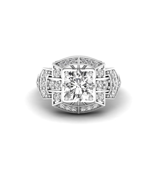 Round Cut Moissanite Antique Art Deco Vintage Look Ring For Women